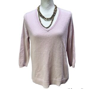 NEIMAN MARCUS WOMEN’S V-NECK 3/4 SLEEVE PALE PINK CASHMERE PULLOVER SWEATER M